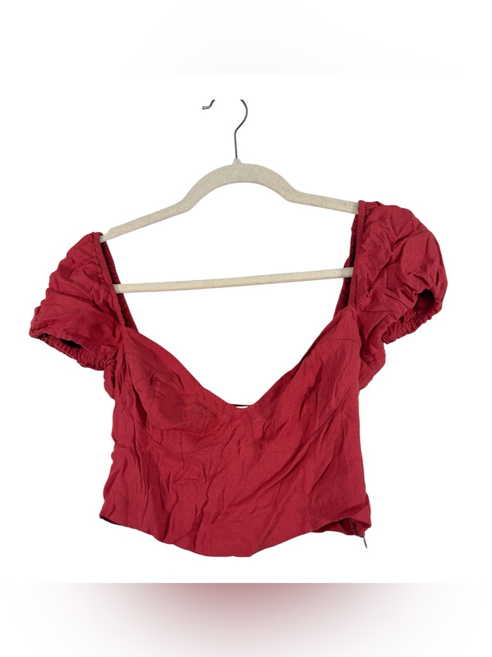 Wilfred Red Cropped Sweetheart Neckline Blouse Womens M Casual Peasant Top